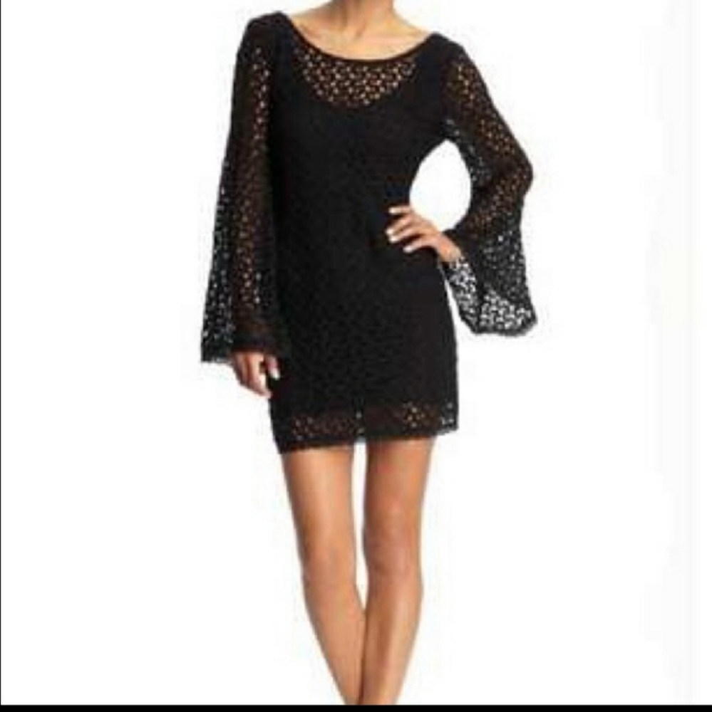 Free People Black Crochet Bell Sleeve Dress